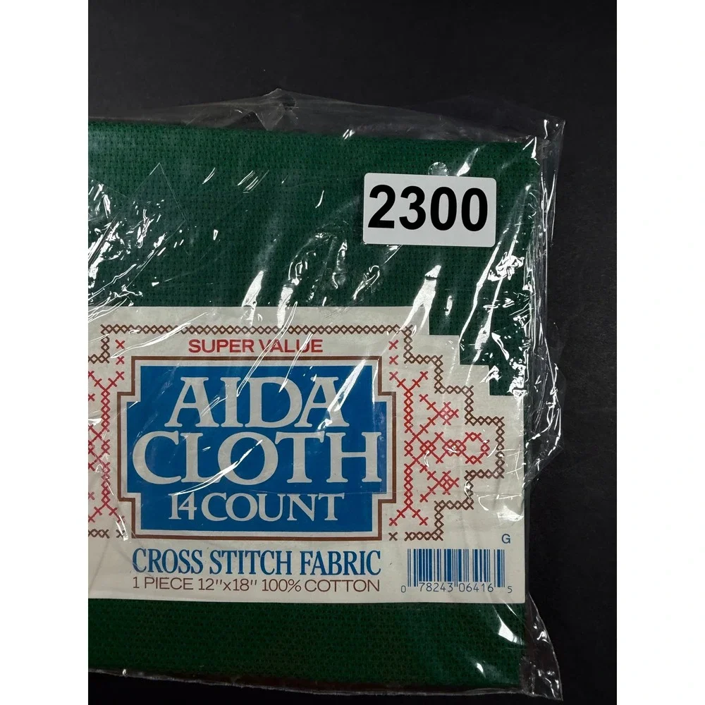 Aida Cloth Cross Stitch Fabric 12x18 Red Green 14 Count Lot of 2